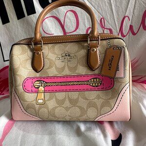 COACH Rowan Satchel Fashion Zipper Print Leather